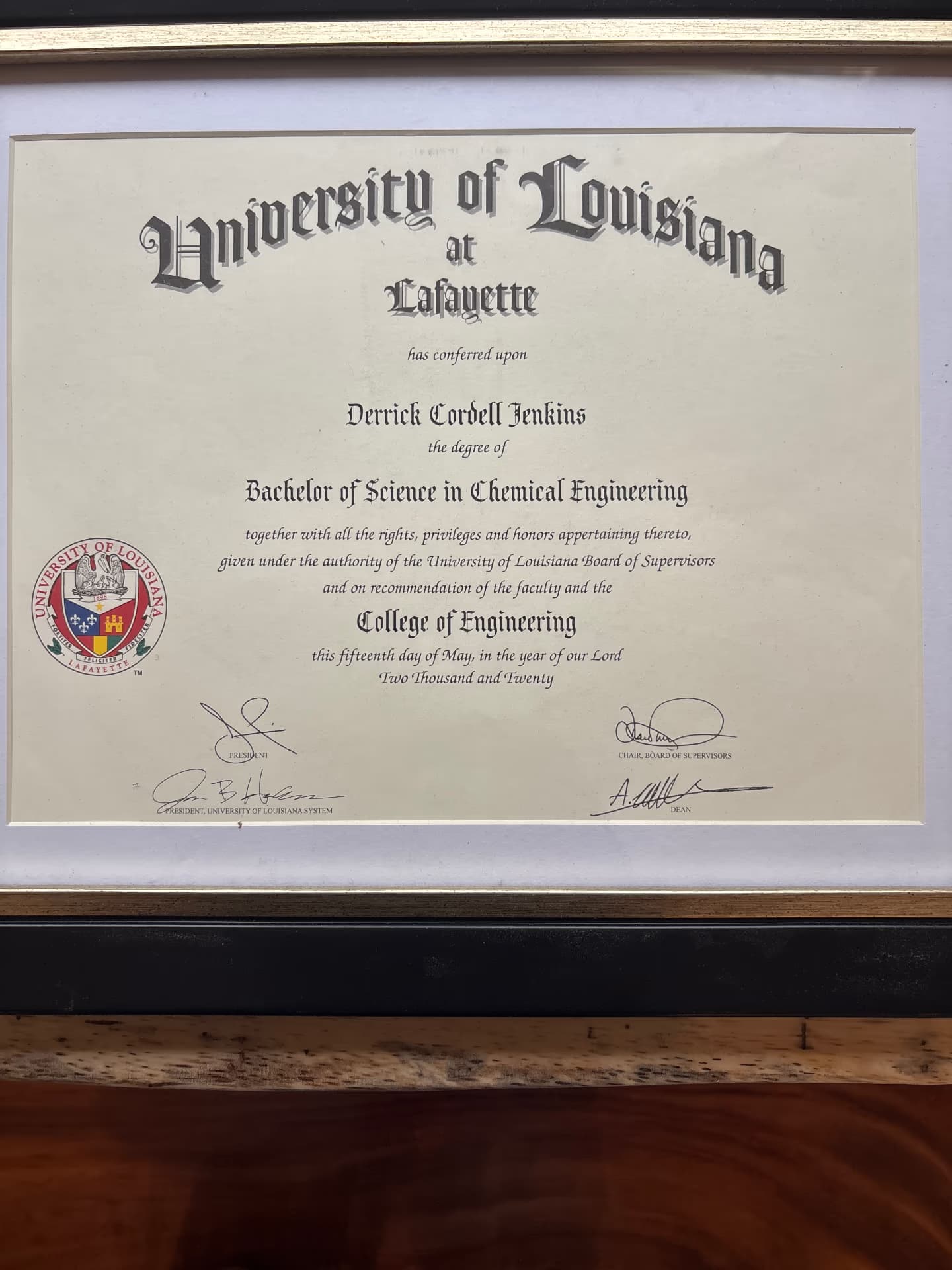 Derrick graduated from University of Louisiana at Lafayette