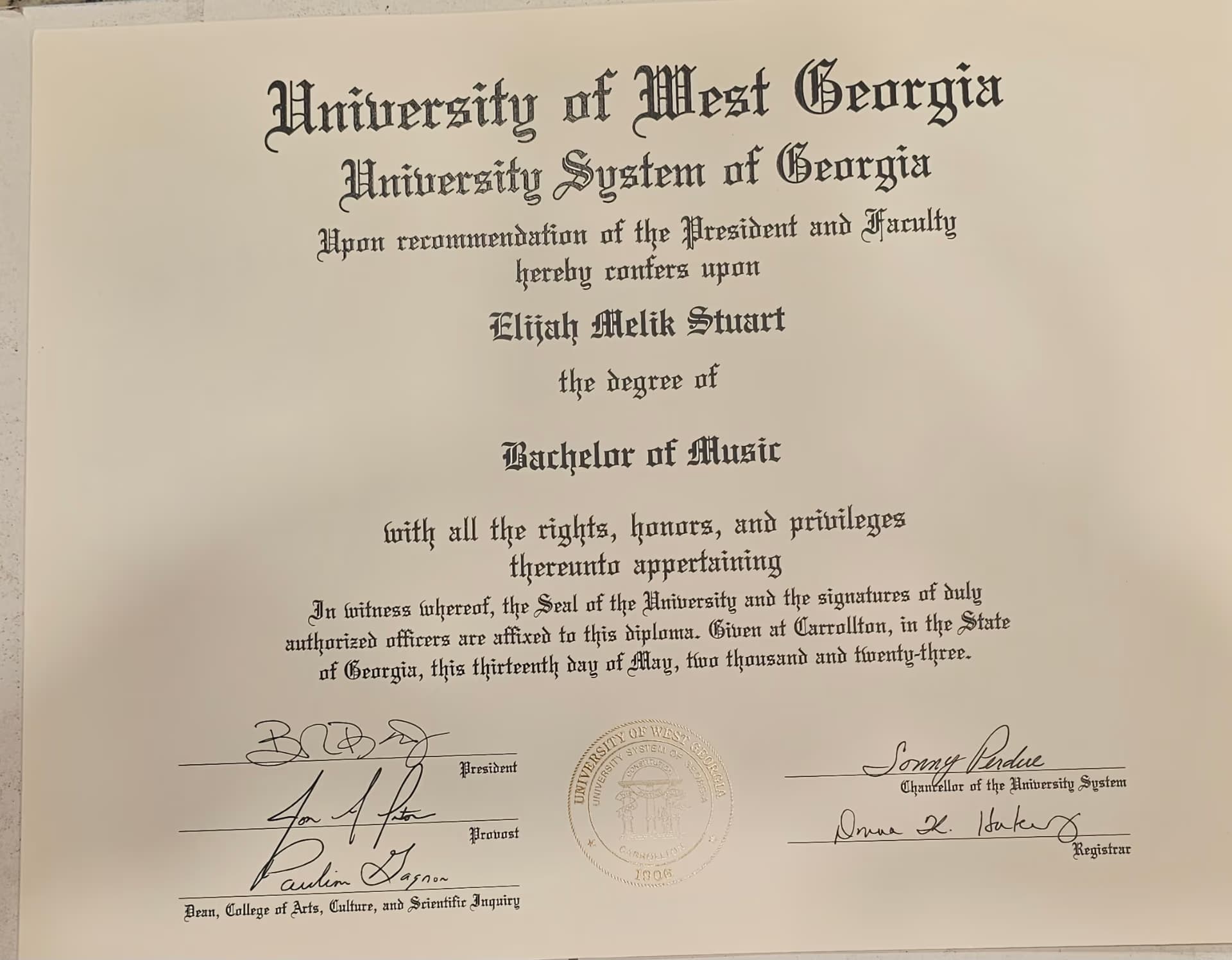 Elijah graduated from University of West Georgia