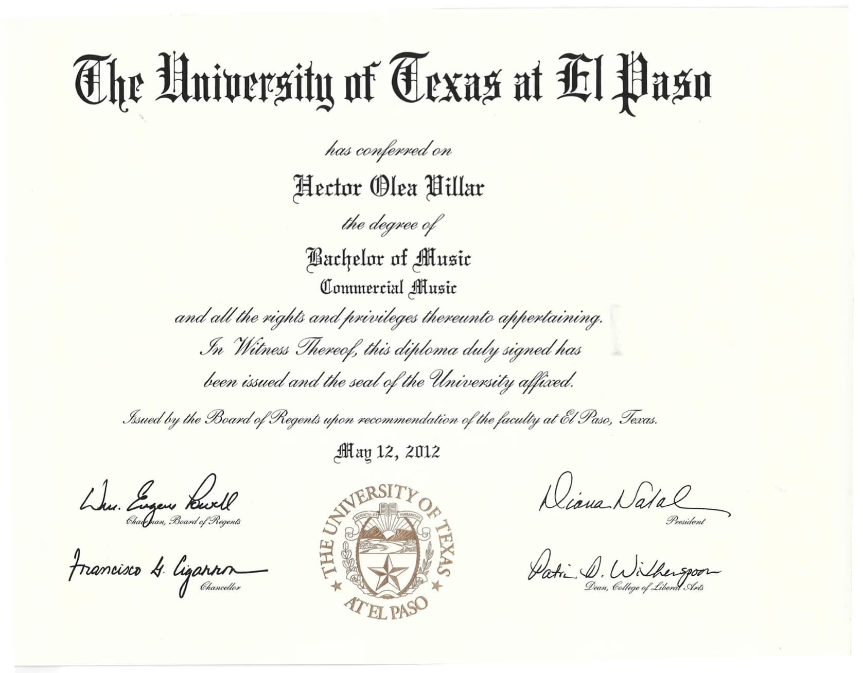Hector graduated from University of Texas at El Paso