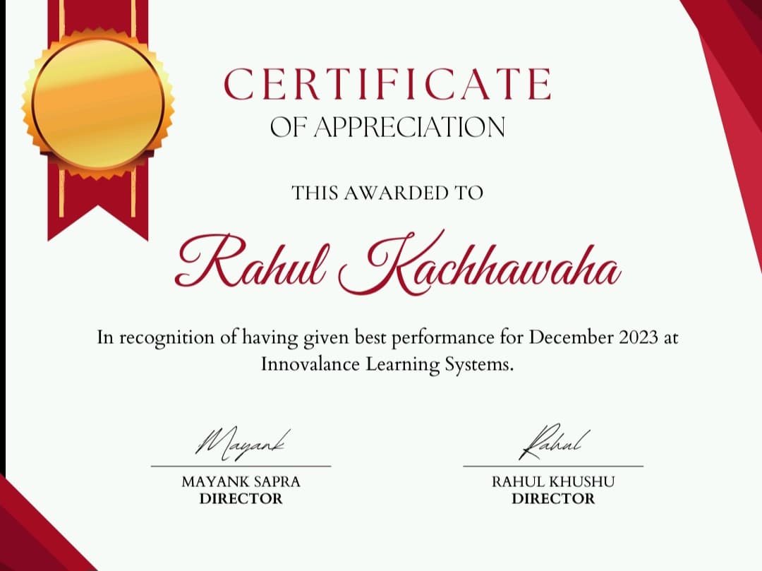 Certificates of Rahul