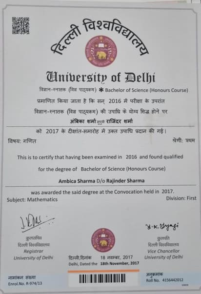 ambica graduated from DELHI UNIVERSITY