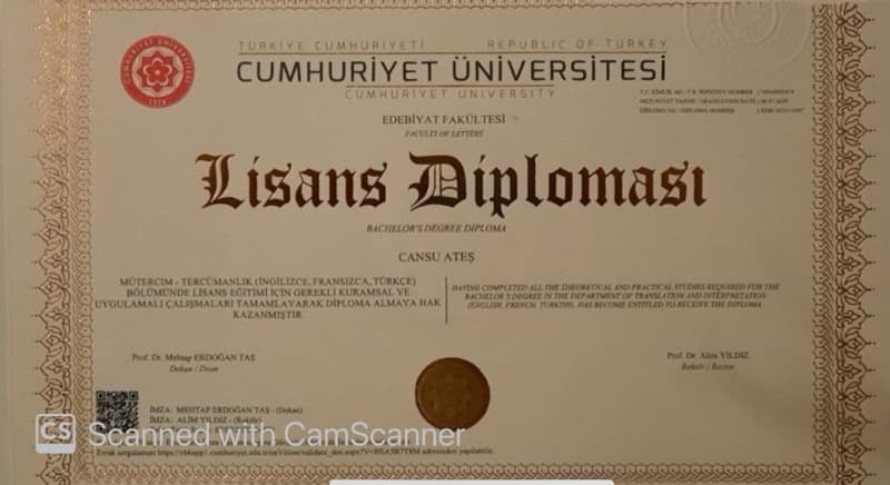 Cansu graduated from Sivas Cumhuriyet University